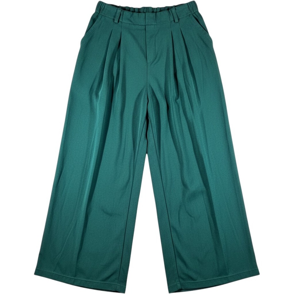 Halara Green Waffle Knit Pleated Wide Leg Pants Size Large High Waisted Cropped